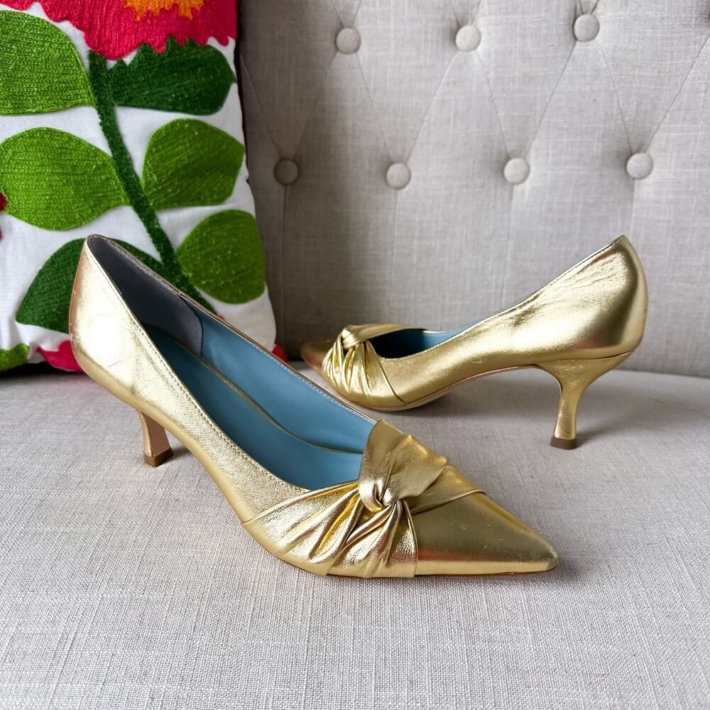 Frances Valentine The Knot Gold Leather Kitten Heel Size 8.5 B